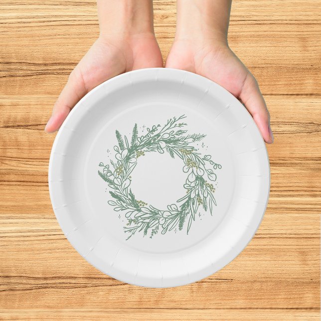 Elegant Green Botanical Wreath Wedding Paper Plate (Creator Uploaded)