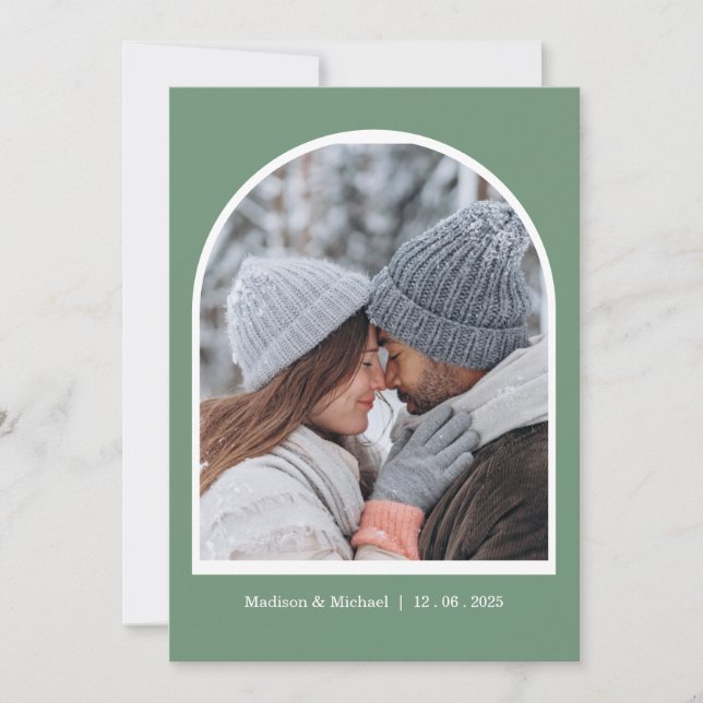Elegant Green Botanical Wreath Wedding Save The Date (Front)