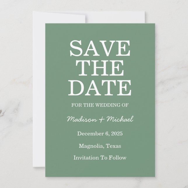 Elegant Green Botanical Wreath Wedding Save The Date (Front)