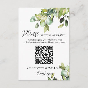 Elegant Green Botanicals Reply QR Code Enclosure Card