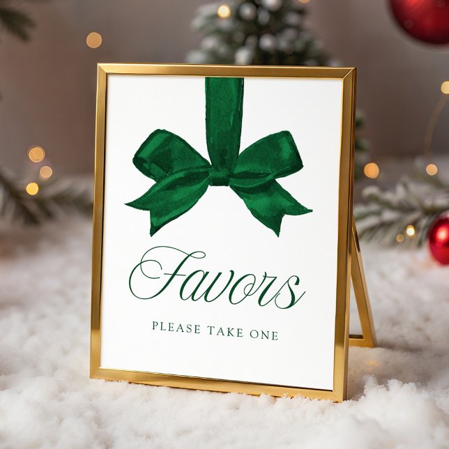 Elegant Green Bow Baby Shower Favors Sign (Creator Uploaded)