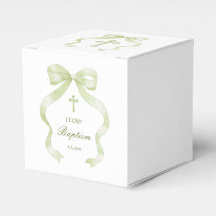 Elegant Green Bow Baptism Cube Favour Box