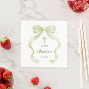 Elegant Green Bow Baptism Napkin