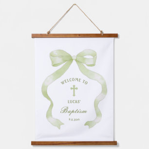 Elegant Green Bow Baptism Welcome Hanging Tapestry