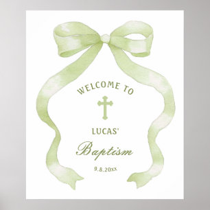Elegant Green Bow Baptism Welcome Poster