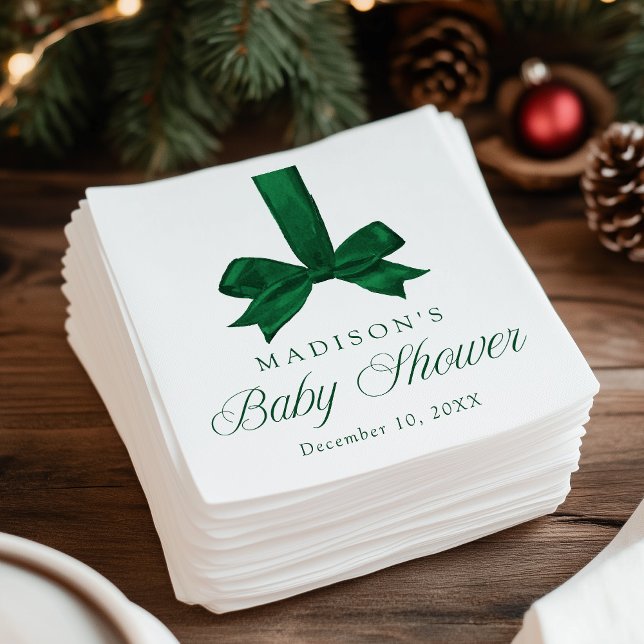 Elegant Green Bow Christmas Baby Shower Napkin (Creator Uploaded)