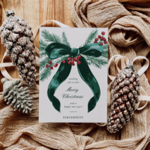 Elegant Green Bow Christmas Card