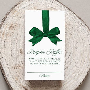 Elegant Green Bow Christmas Diaper Raffle Enclosure Card