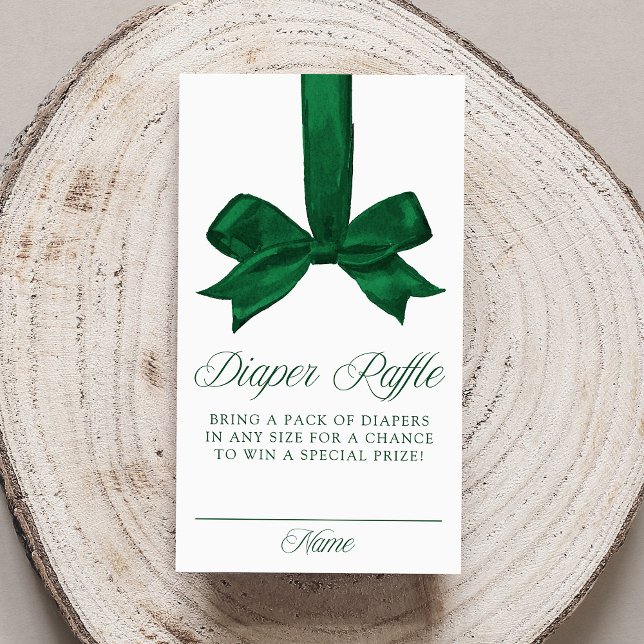 Elegant Green Bow Christmas Diaper Raffle Enclosure Card (Creator Uploaded)