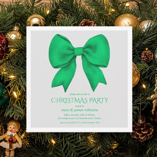 Elegant Green Bow Christmas Holiday Party Invitation