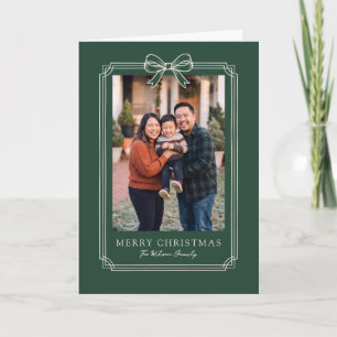 Elegant Green Bow Design Merry Christmas Photo Holiday Card