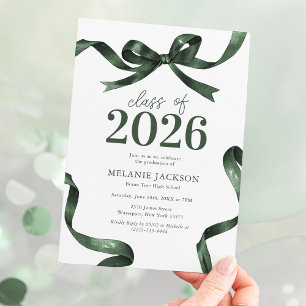 Elegant Green Bow Graduation Party Invitation