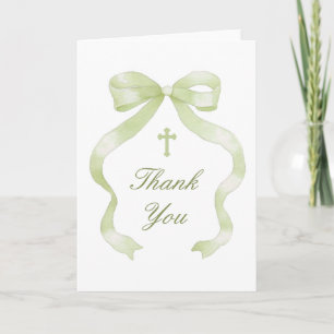 Elegant Green Bow Holy Cross Religious Thank You Card