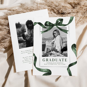Elegant Green Bow Photo Graduation Announcement