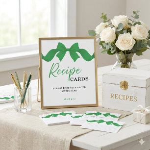 Elegant Green Bow Recipe Cards Bridal Shower Sign