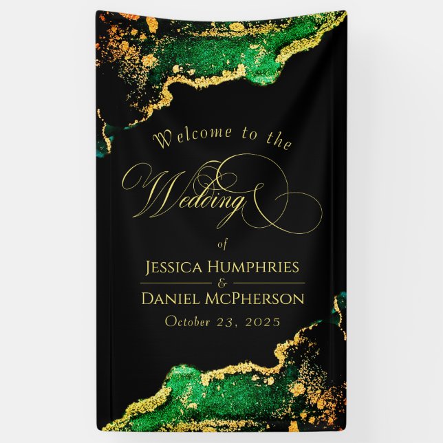 Elegant Green Bronze Gold Wedding Banner (Vertical)