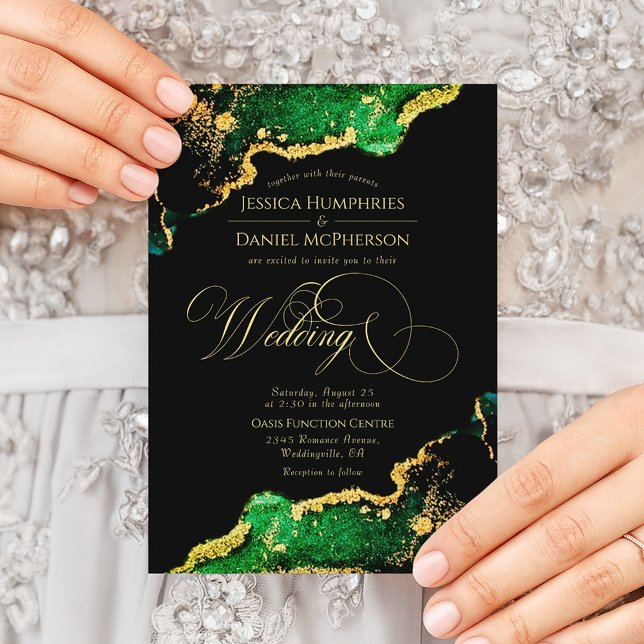 Elegant Green Bronze Gold Wedding Invitation (Elegant Green Bronze Gold Wedding Invitation)