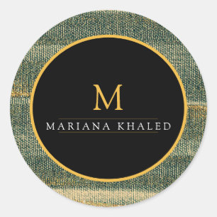 Elegant Green Brush with gold and black  Classic Round Sticker