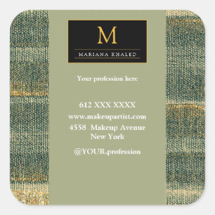 Elegant Green Brush with gold and black Square Sticker
