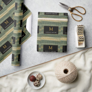 Elegant Green Brush with gold and black  Wrapping Paper