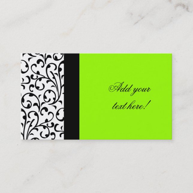 Elegant Green Business Card Modern Damask Pattern (Front)