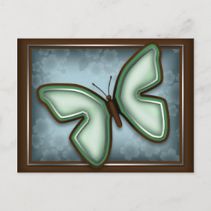 Elegant Green Butterfly, Blue & Brown Postcard