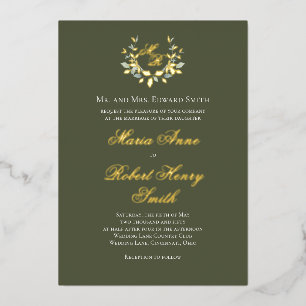 Elegant Green Calligraphy Gold Monogram Wedding
