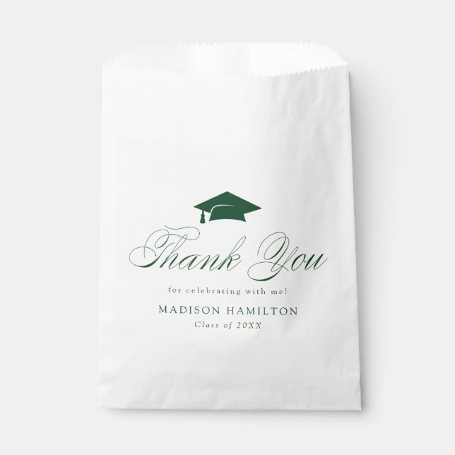 Elegant Green Calligraphy Graduation Thank You Favour Bags (Front)