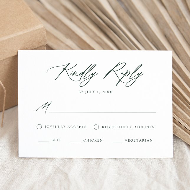 Elegant Green Calligraphy Meal Choice Wedding RSVP Card (Creator Uploaded)