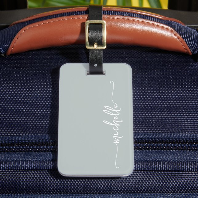 Elegant Green Calligraphy Script Monogram Name Luggage Tag (Front Insitu 2)