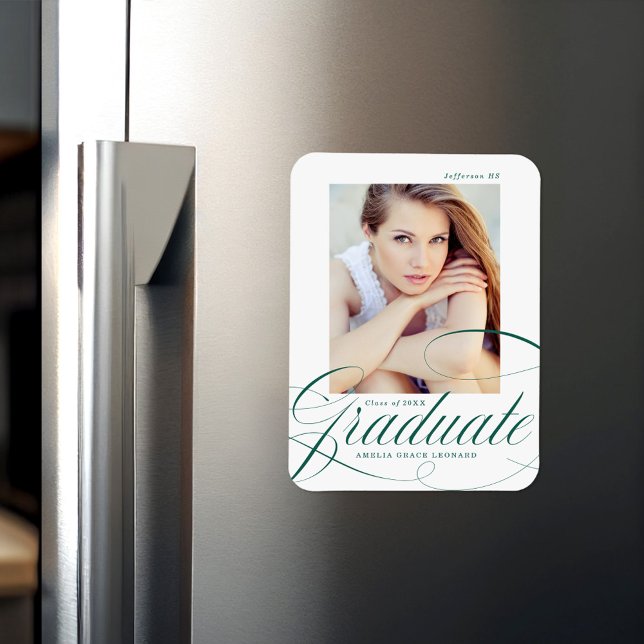 Elegant Green Calligraphy Script Photo Graduation Magnet (Creator Uploaded)