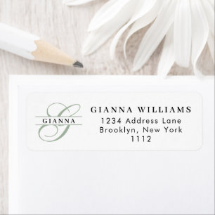 Elegant Green Calligraphy Split Monogram Address