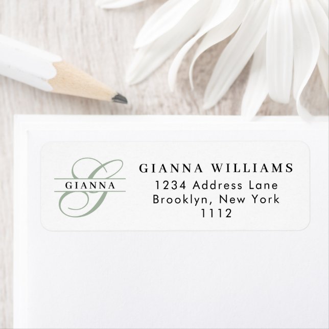 Elegant Green Calligraphy Split Monogram Address (Insitu)