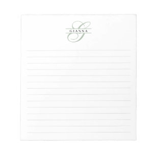 Elegant Green Calligraphy Split Monogram Lined Notepad