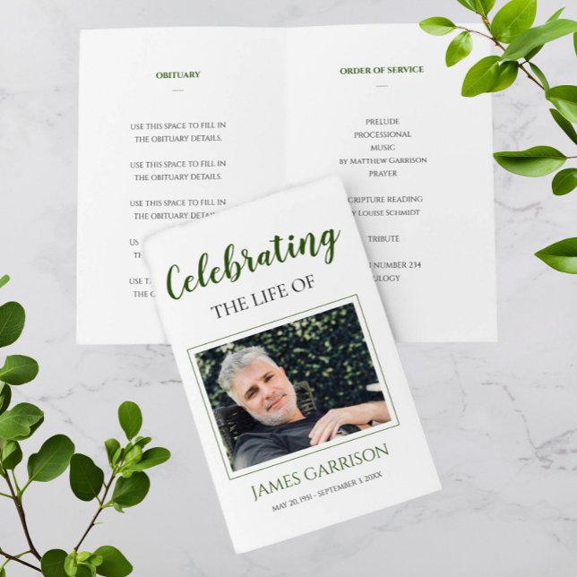 Elegant Green Celebration of Life Memorial Program Flyer (Creator Uploaded)