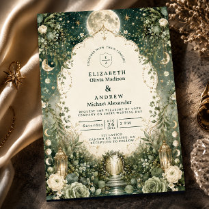 Elegant Green Celestial Wedding Invitation