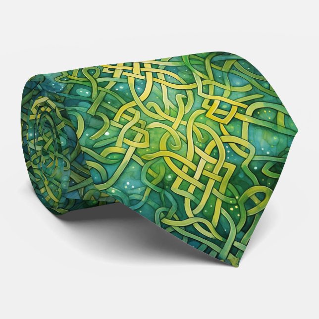 Elegant Green Celtic Knot  Tie (Rolled)