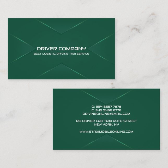 Elegant Green Chauffeur Driver Business Card (Front/Back)