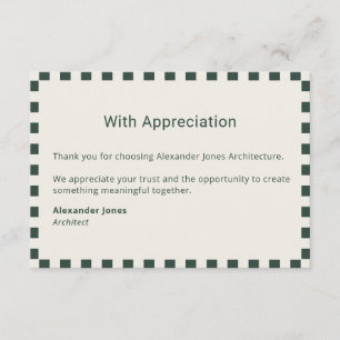 Elegant Green Check Border Minimalist Professional Thank You Card