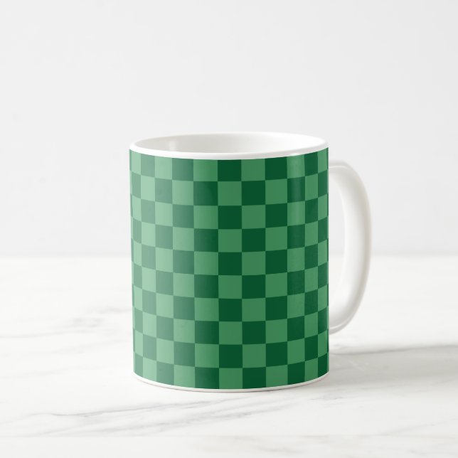 Elegant Green Chequerboard Design Coffee Mug (Front Right)