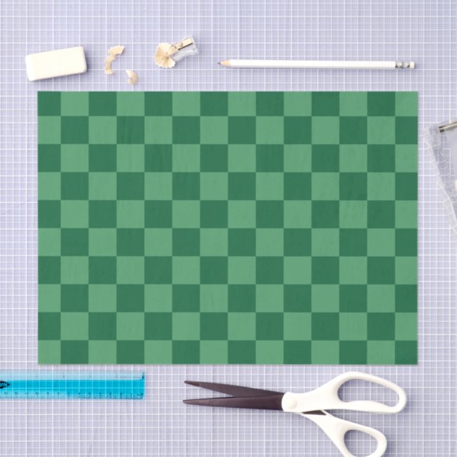 Elegant Green Chequerboard Design Tissue Paper (Craft)