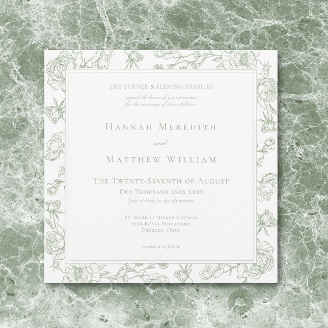 Elegant Green Chinoiserie Bird & Crest Wedding Invitation (Elegant Green Chinoiserie Bird & Crest Wedding Invitation)
