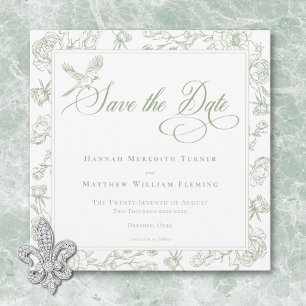 Elegant Green Chinoiserie Bird & Crest Wedding Save The Date