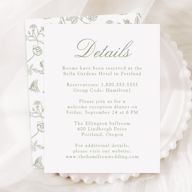 Elegant Green Chinoiserie Floral Wedding Details Enclosure Card (Creator Uploaded)