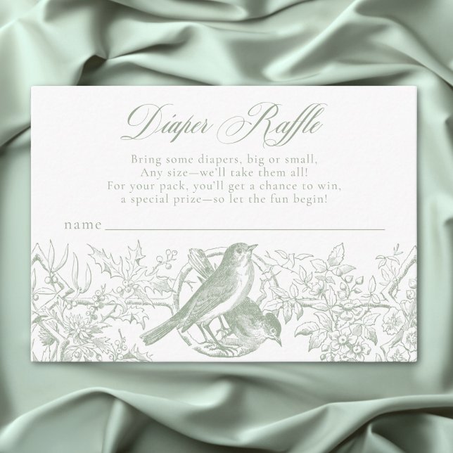 Elegant Green Chinoiserie Nature Birds Baby Diaper Enclosure Card (Elegant Green Chinoiserie Nature Birds Baby Diaper Enclosure Card)