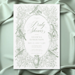 Elegant Green Chinoiserie Nature Birds Baby Shower Invitation