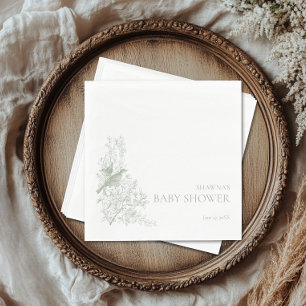 Elegant Green Chinoiserie Nature Birds Baby Shower Napkin