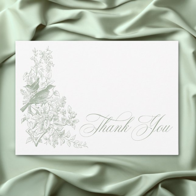 Elegant Green Chinoiserie Nature Birds Baby Shower Thank You Card (Elegant Green Chinoiserie Nature Birds Baby Shower Thank You Card)