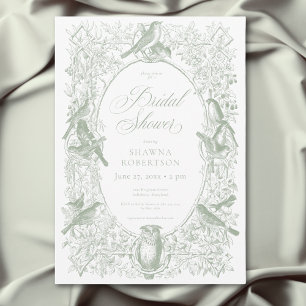Elegant Green Chinoiserie Nature & Birds Shower Invitation