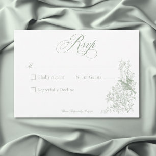 Elegant Green Chinoiserie Nature & Birds Wedding RSVP Card